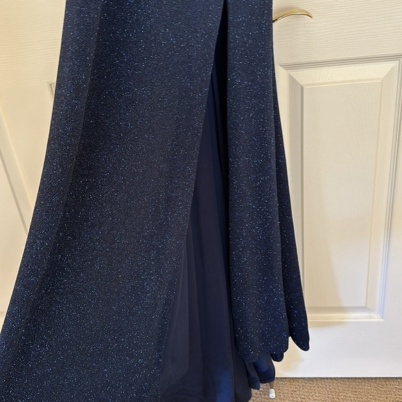 Navy Sparkly Dress with Side Cutouts and Front Slit with Cross V Neckline Size 9 - Picture 7 of 8